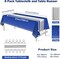 8 Pack Blue and Silver Tablecloth Set - 4 Disposable Plastic Dot Tablecloths & 4 Silver Satin Table Runners - 54" x 108" Navy & Foil Decor for Wedding, Birthday & Baby Shower